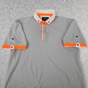 Maceoo Polo Shirt Mens 5 (XL) Gray Orange White Contrast Pique Designer Luxury